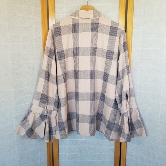 Lane Bryant Plaid Check Shirt Button Down Collared Long Sleeve Navy Tan Size 22 - Picture 8 of 9